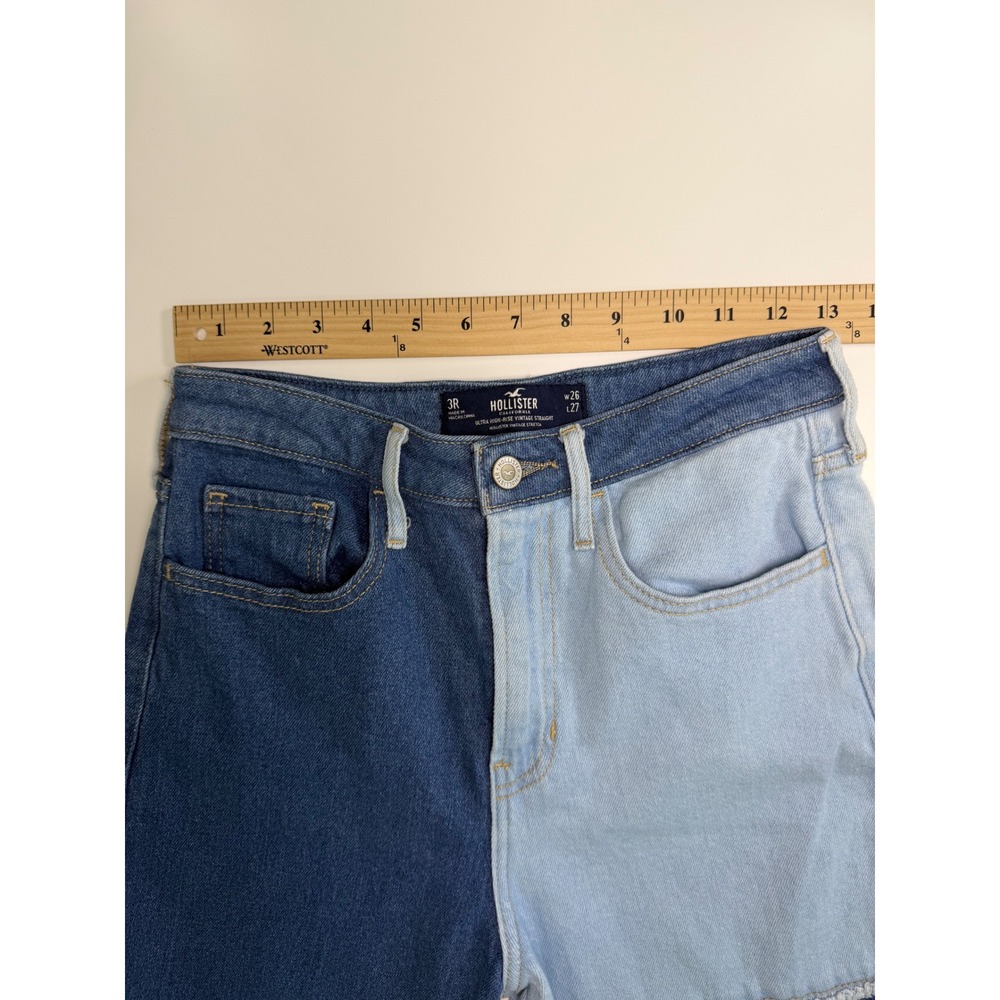 Hollister Ultra High-Rise Vintage Straight Patchwork Colorblock Jeans 3R W26 L27 - Picture 6 of 8